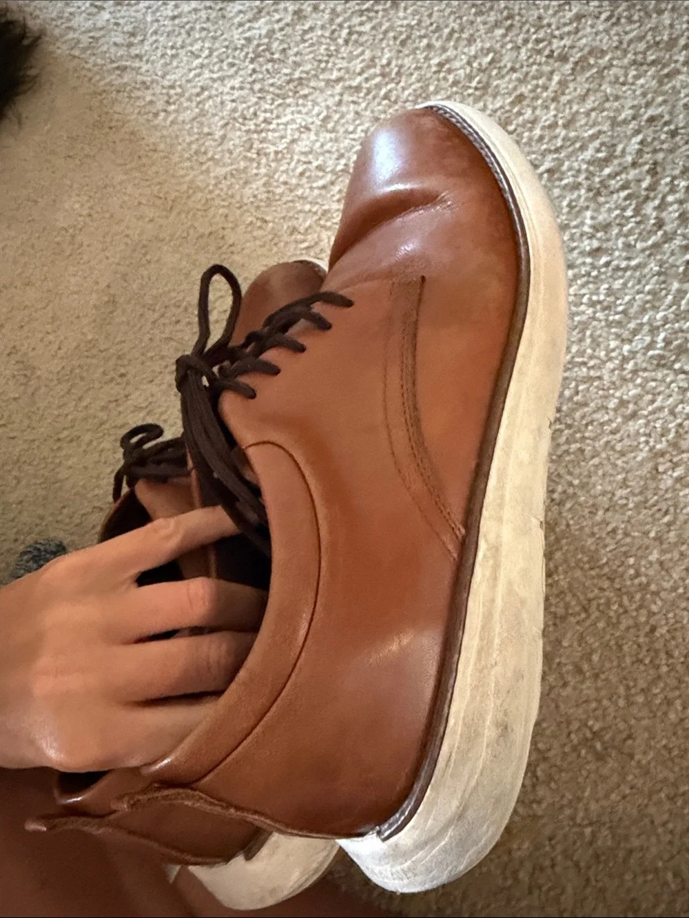 Cole Haan Tan Leather Derby Sneakers with White Sole